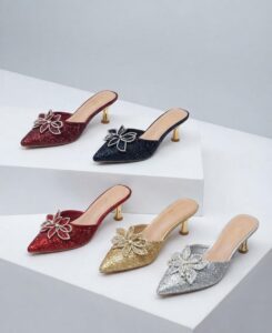 Pointed-toe glitter slingback kitten heels
