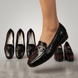 Crocodile-Embossed Patent Bit Loafers