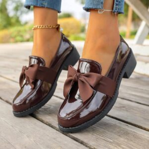 Women's Patent Bow Accent Low-Heel Loafers