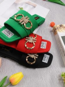 Women's Crystal-Buckle Satin Slide Sandals