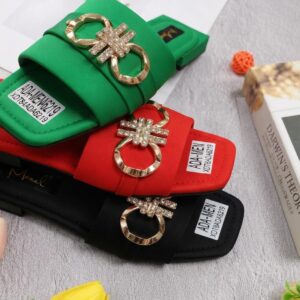 Women's Crystal-Buckle Satin Slide Sandals