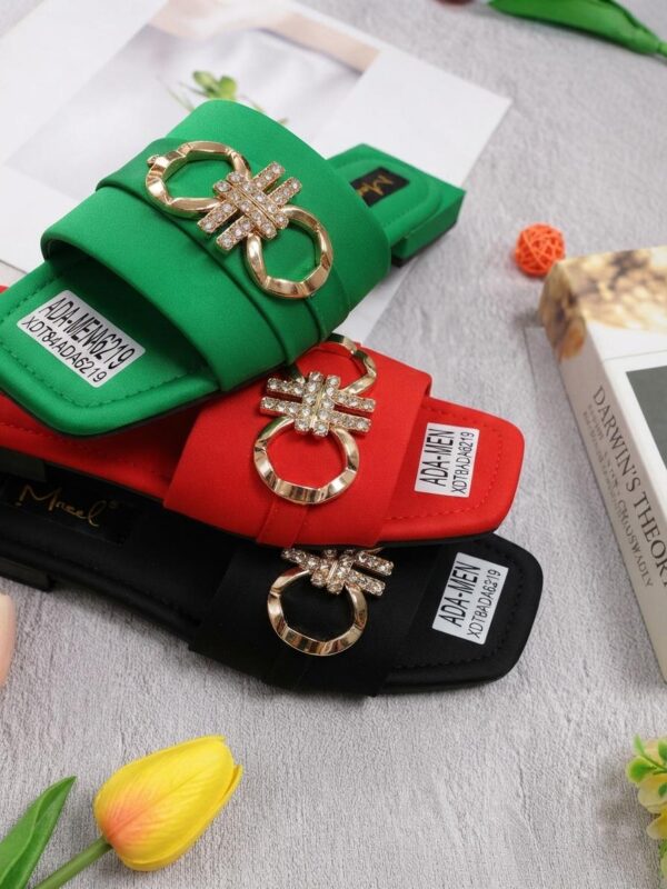Women's Crystal-Buckle Satin Slide Sandals